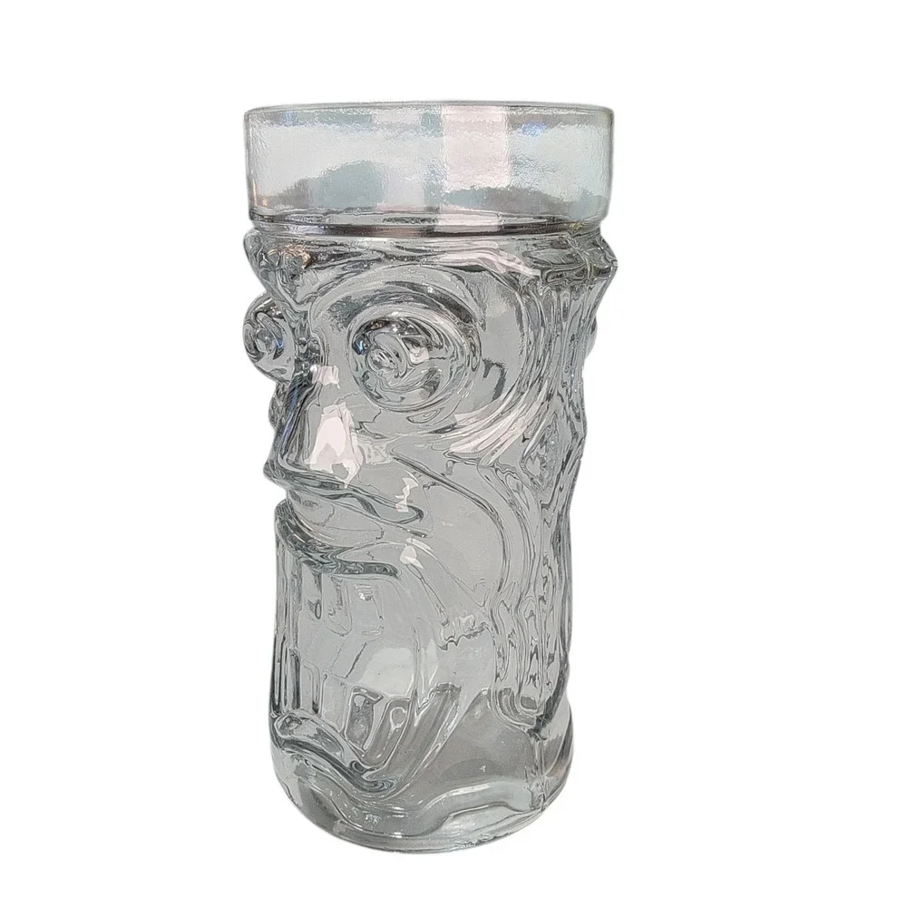 Anchor Hocking‎ Clear Glass Screaming Tiki  Face Tumbler 6